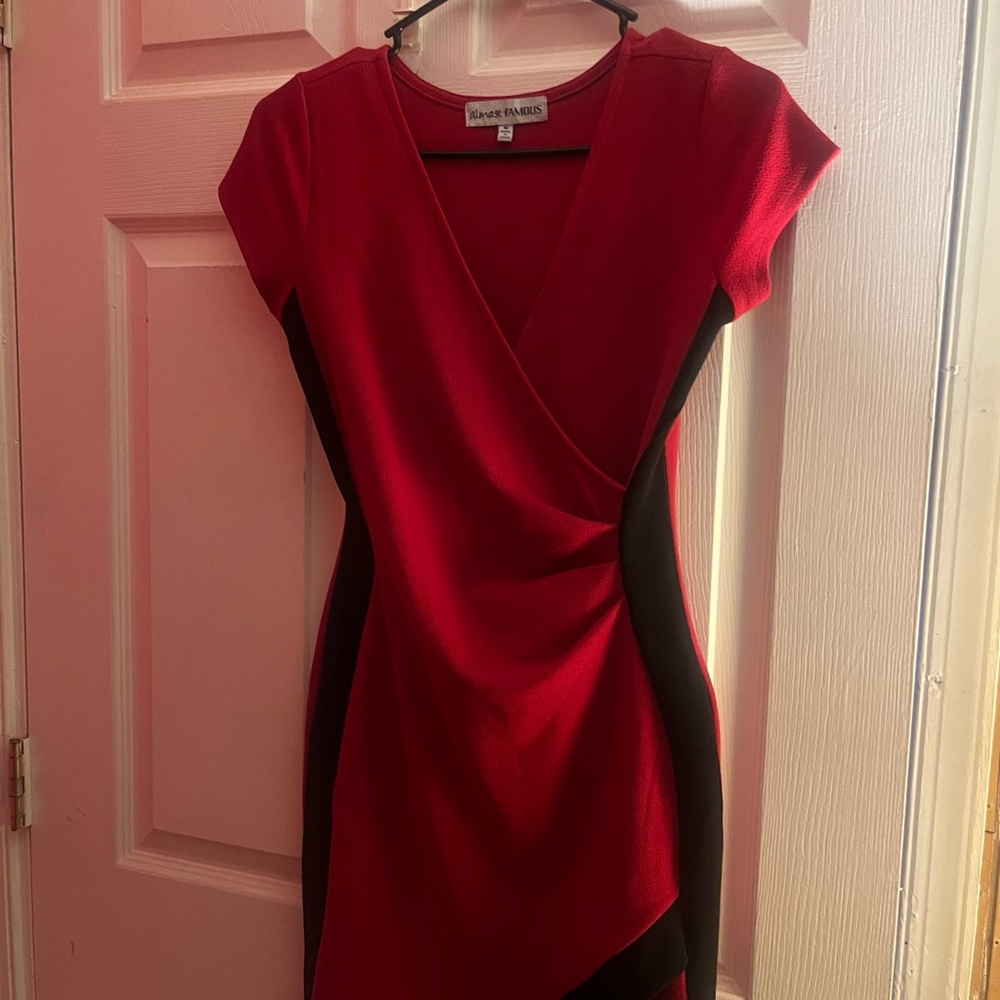New York & Company Red Asymmetrical Ruched Sheath Dress